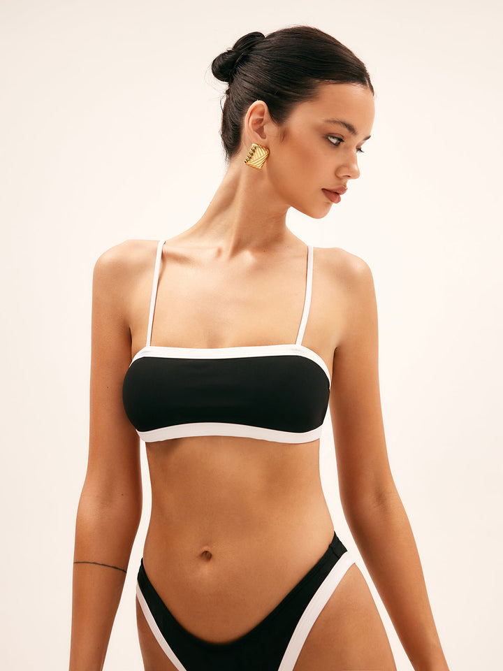 Black bikini set with contrast seams – removable cups, jersey