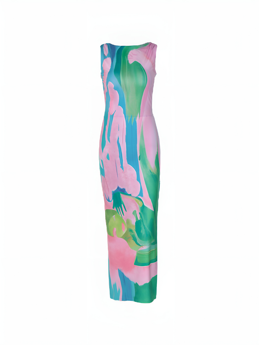 Sleeveless maxi dress with floral pattern – backless summer dress