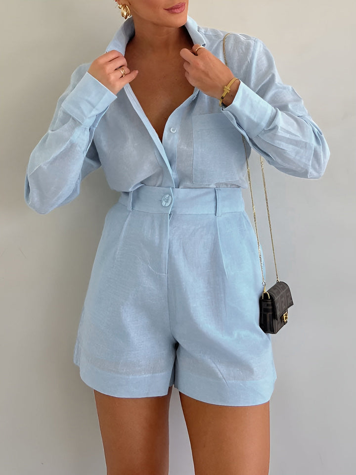Women's Oversized Long Sleeve Shorts Set – Tencel Mix Lounge Combination
