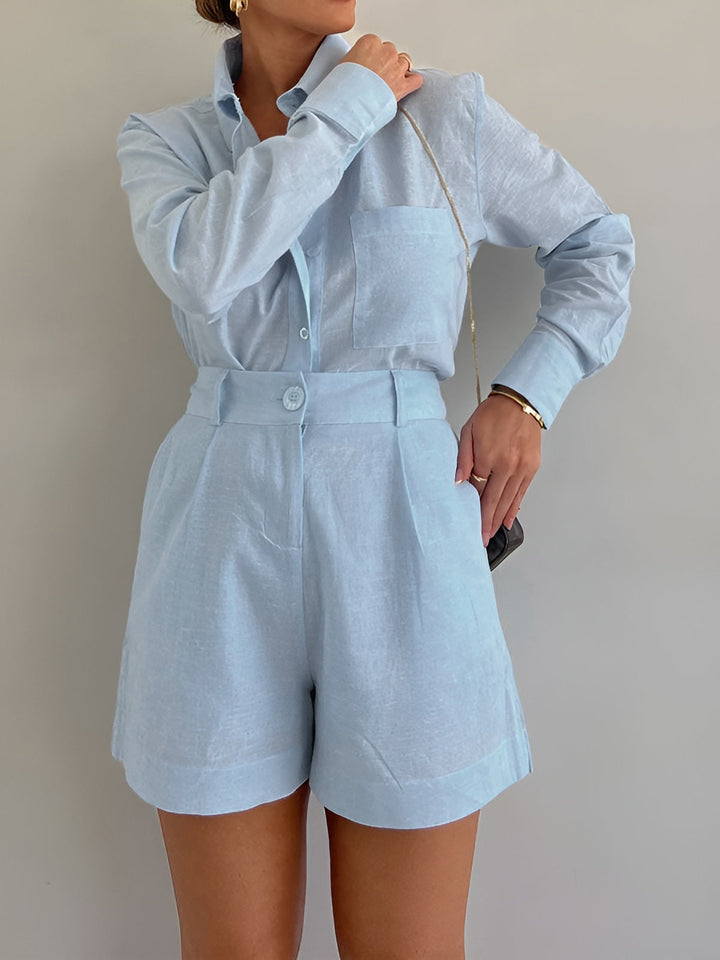 Women's Oversized Long Sleeve Shorts Set – Tencel Mix Lounge Combination