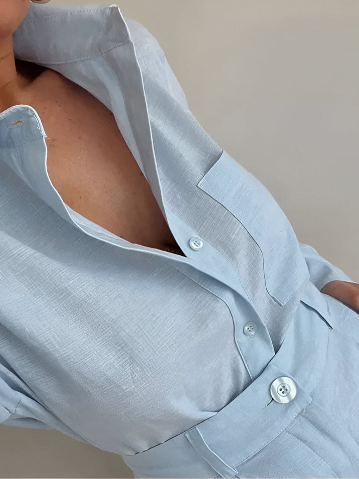 Women's Oversized Long Sleeve Shorts Set – Tencel Mix Lounge Combination