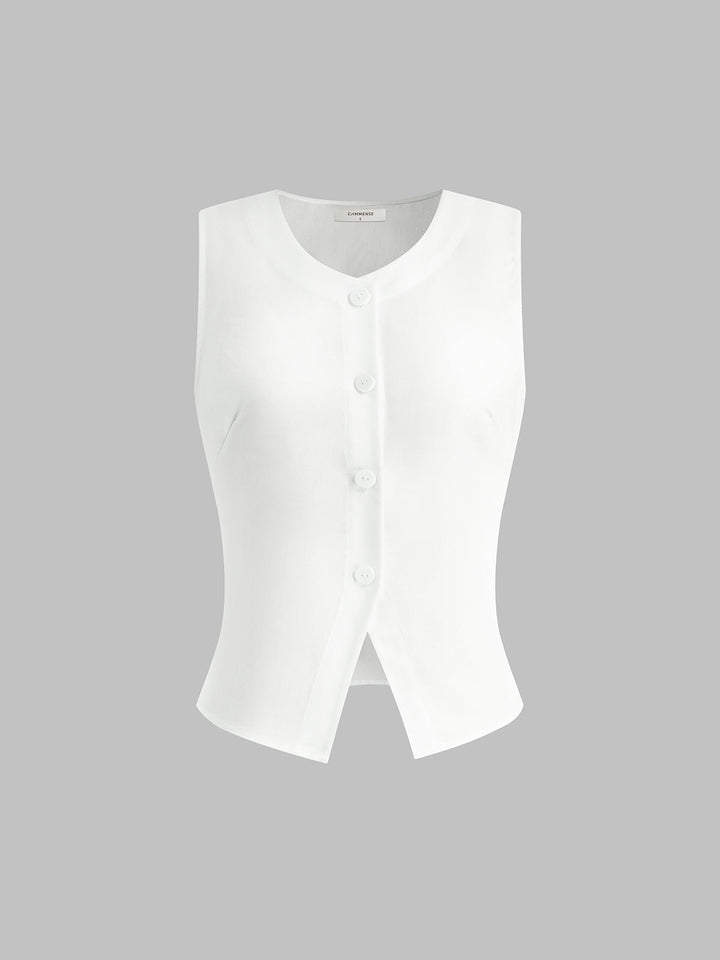 Lightweight Linen-Blend Tank Top – Breathable Summer Shirt with Button Placket