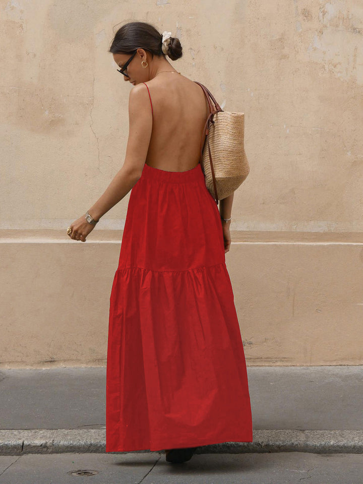 Elegant Backless Maxi Dress – Sleeveless, Deep Neckline