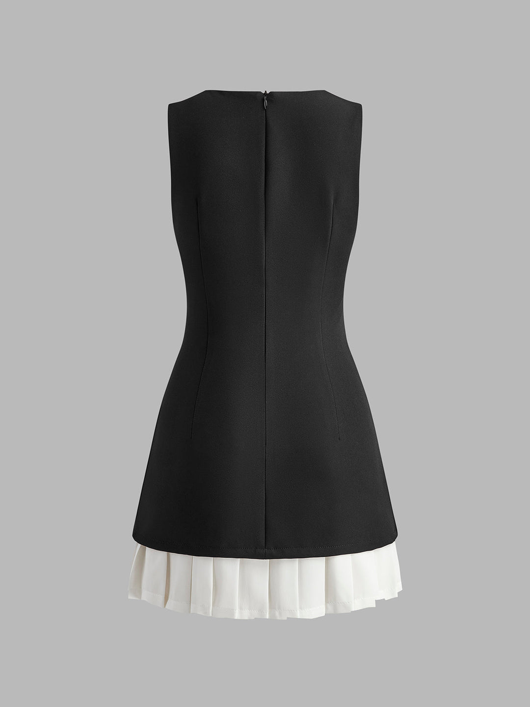 Two-tone sleeveless pleated dress – short & elegant