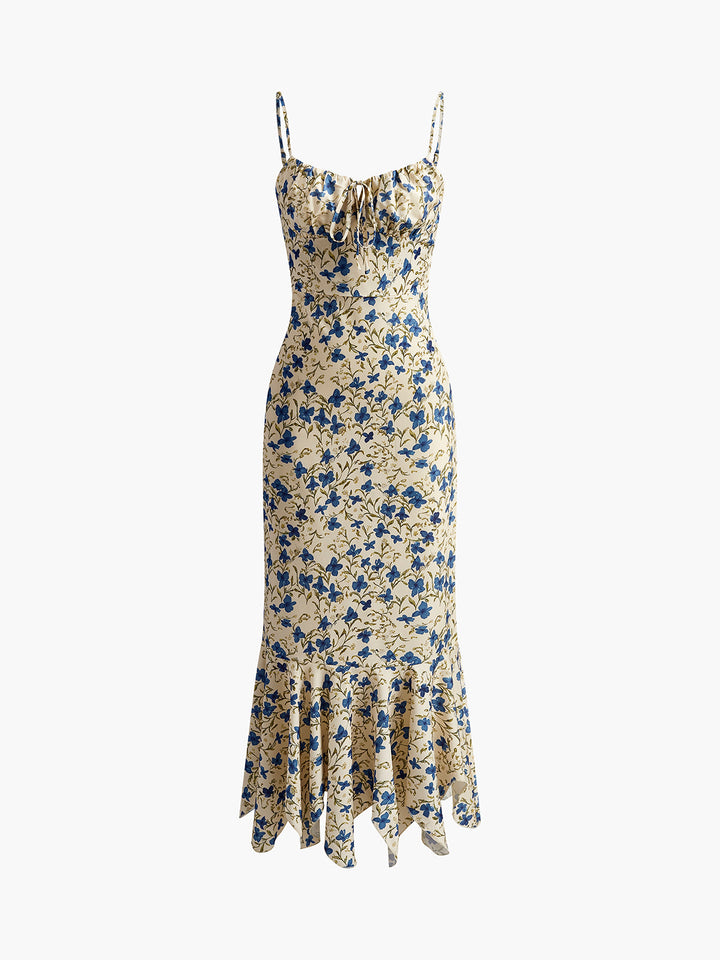 Boho maxi dress with floral print & asymmetrical hem – summer dress