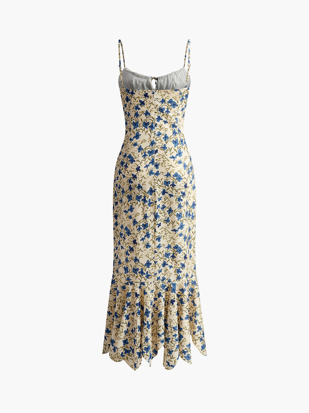 Boho maxi dress with floral print & asymmetrical hem – summer dress