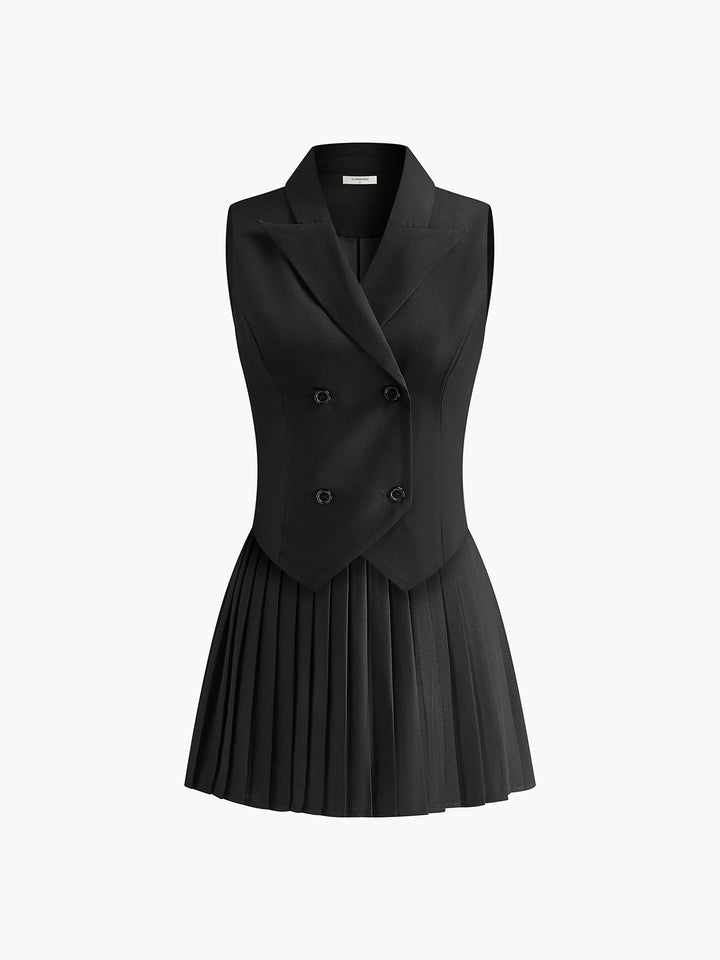Women's Suit Vest & Pleated Mini Skirt Two-Piece Set