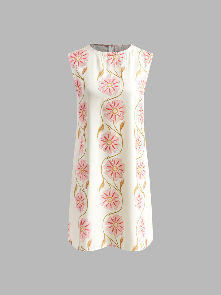 Sleeveless mini dress with romantic floral pattern – summer dress