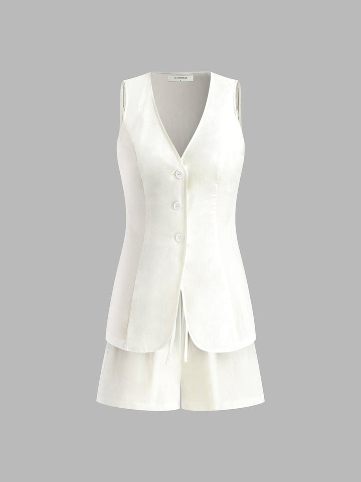 Women's Summer Two-Piece – Drawstring Top & Shorts with Slit