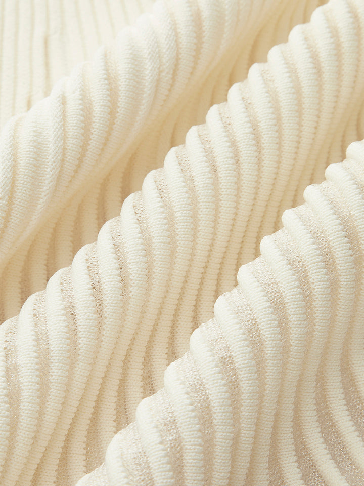 Ribbed Crop Top with Ruffles – Beige – Summer Women's Top