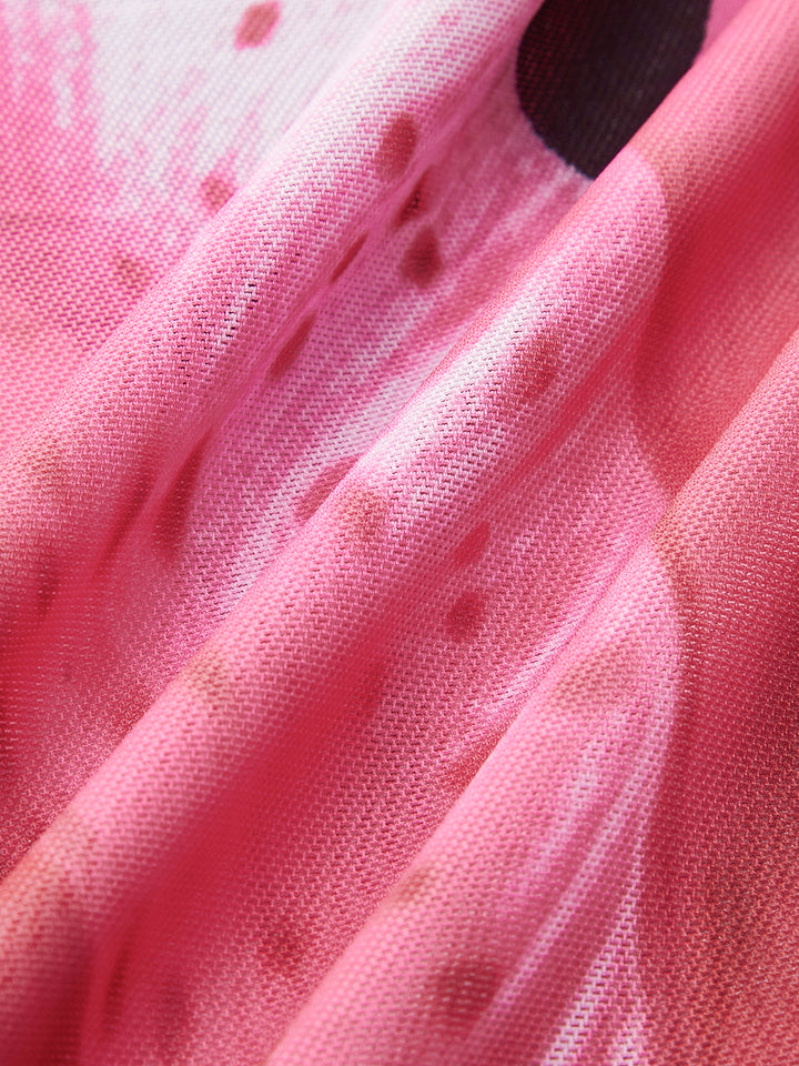 3-piece flower bikini set with mesh skirt – fashionable swimwear