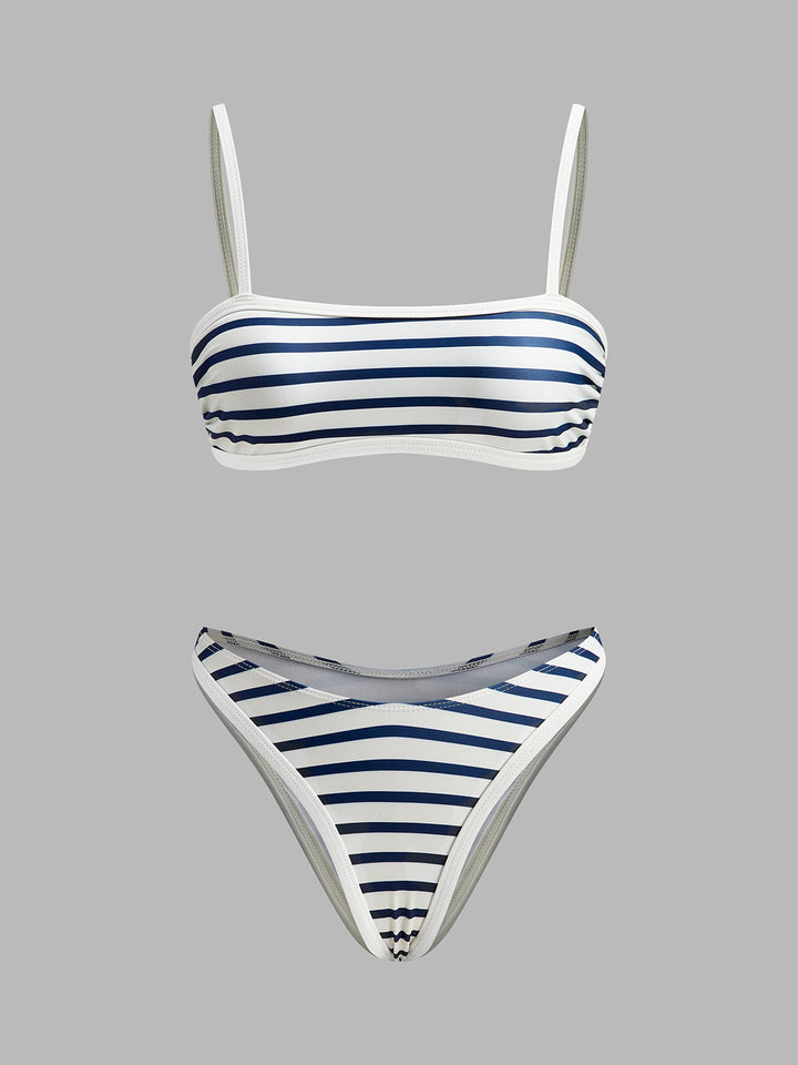 Nautical Stripe High-Cut Bikini – Figure-Hugging Women's Swimsuit