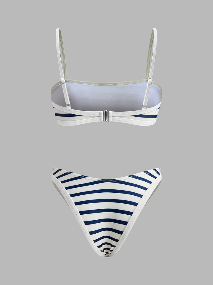 Nautical Stripe High-Cut Bikini – Figure-Hugging Women's Swimsuit