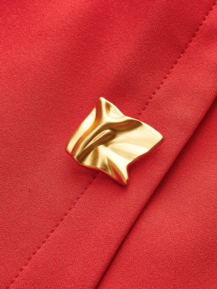 Elegant Sleeveless Mini Dress with Pleats and Metal Buttons