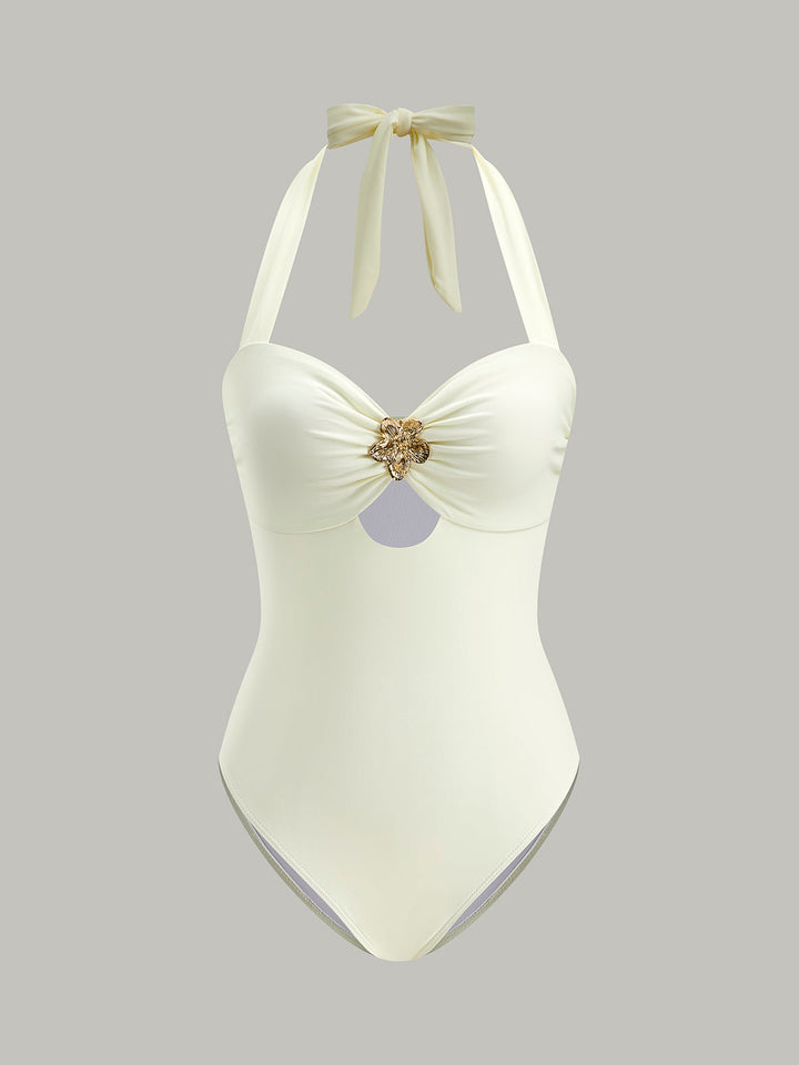 Elegant halterneck swimsuit with bow