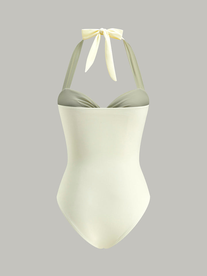 Elegant halterneck swimsuit with bow