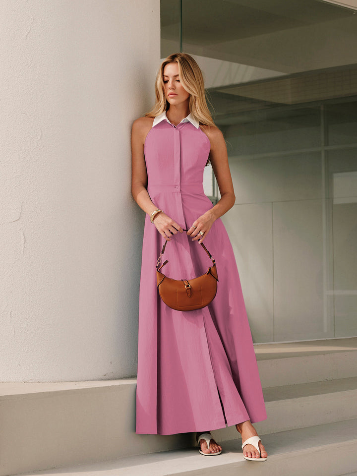 Sleeveless maxi shirt dress with buttons
