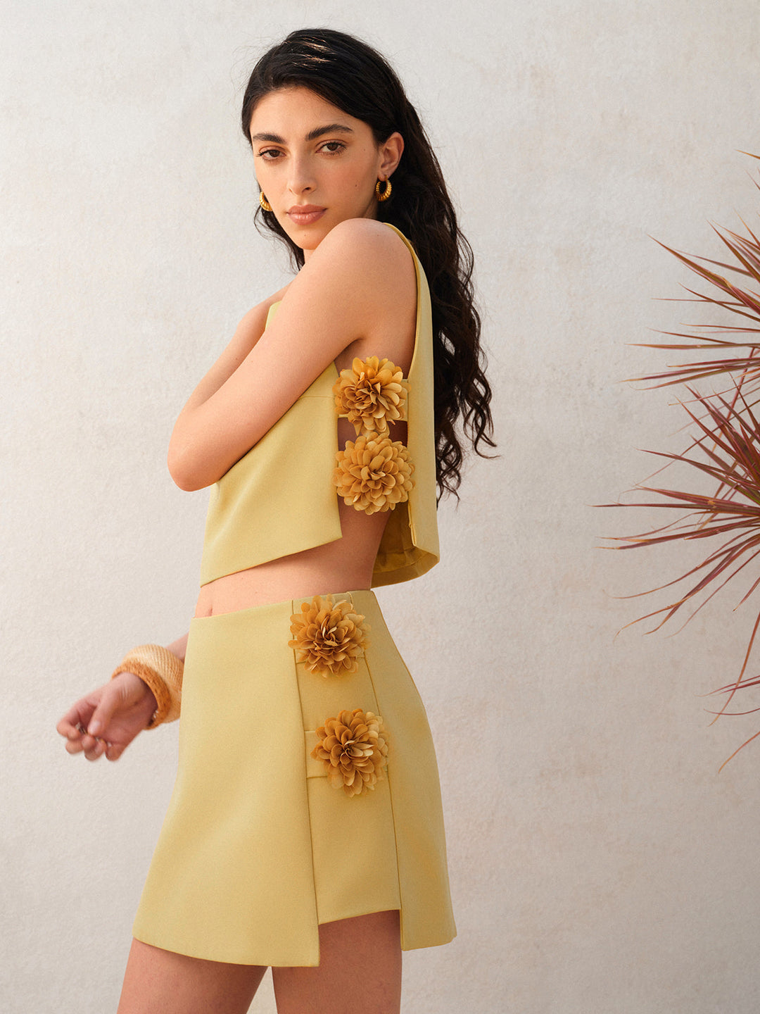 3D Flower Skirt Set made of Vegan Leather – Summer Co-Ord Outfit