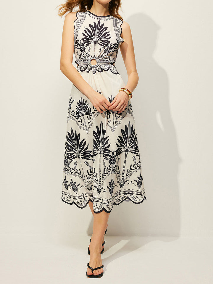 Boho maxi dress with floral pattern and cut-outs – sleeveless summer dress