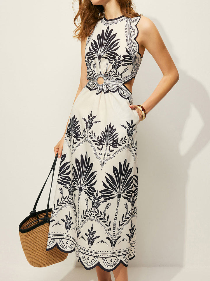 Boho maxi dress with floral pattern and cut-outs – sleeveless summer dress