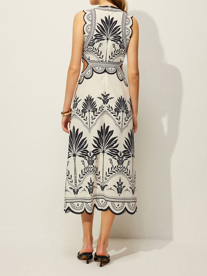 Boho maxi dress with floral pattern and cut-outs – sleeveless summer dress