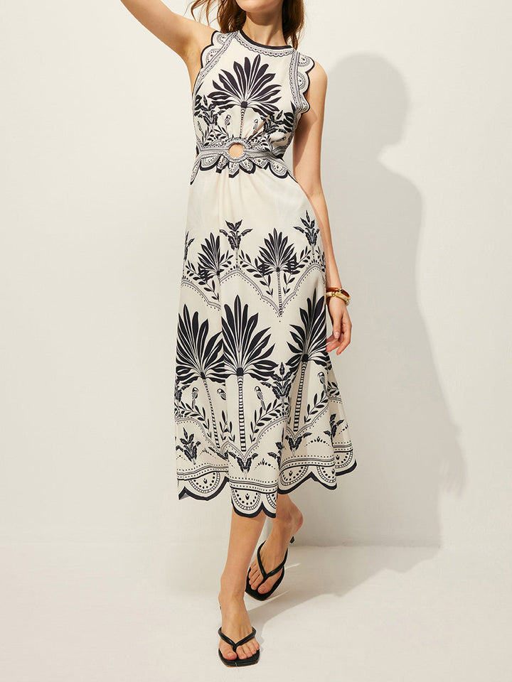 Boho maxi dress with floral pattern and cut-outs – sleeveless summer dress