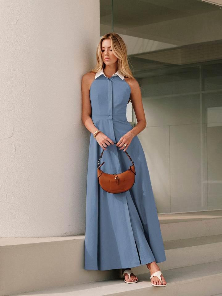 Sleeveless maxi shirt dress with buttons