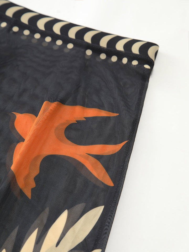 Maxi mesh skirt with bird print – Lightweight beach cover-up