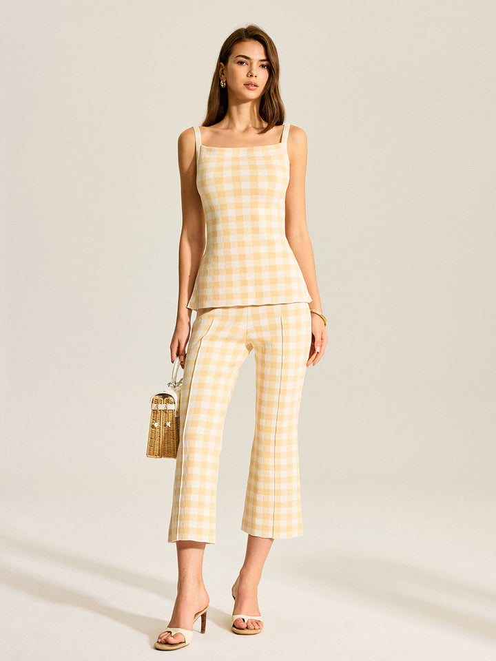 Gingham two-piece set made of linen blend – women's summer outfit