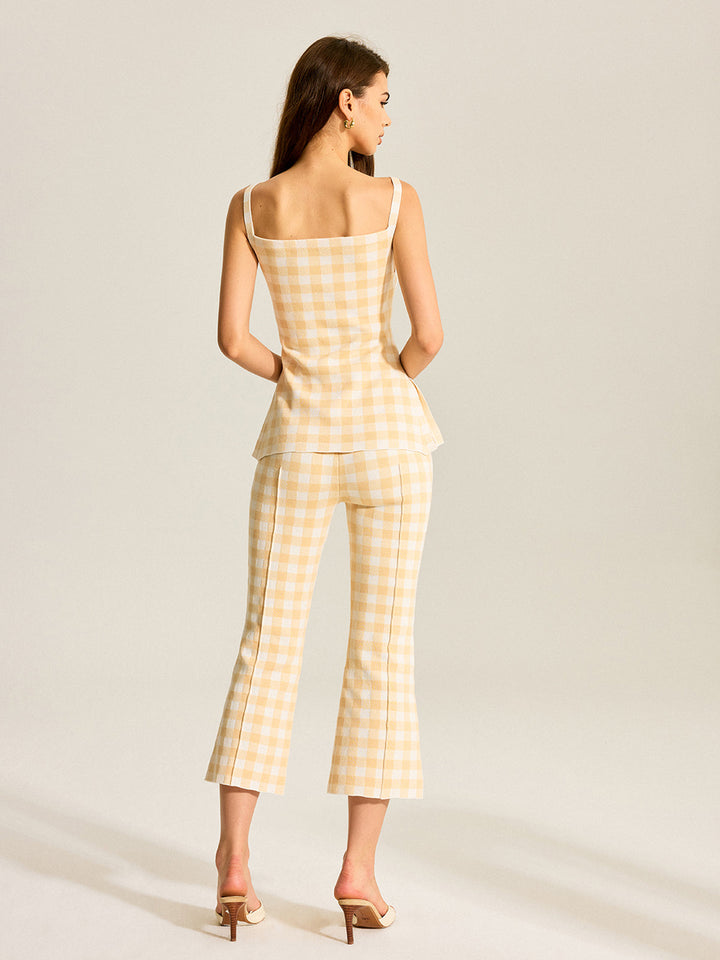 Gingham two-piece set made of linen blend – women's summer outfit