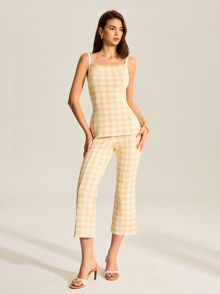 Gingham two-piece set made of linen blend – women's summer outfit