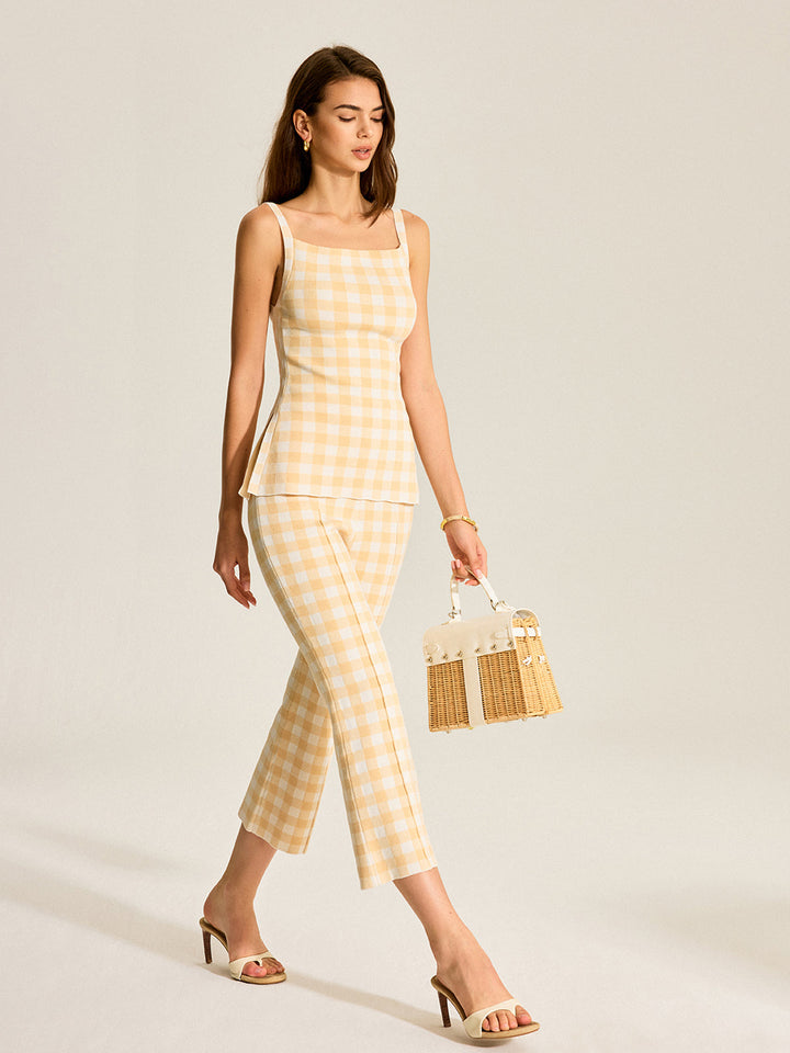 Gingham two-piece set made of linen blend – women's summer outfit