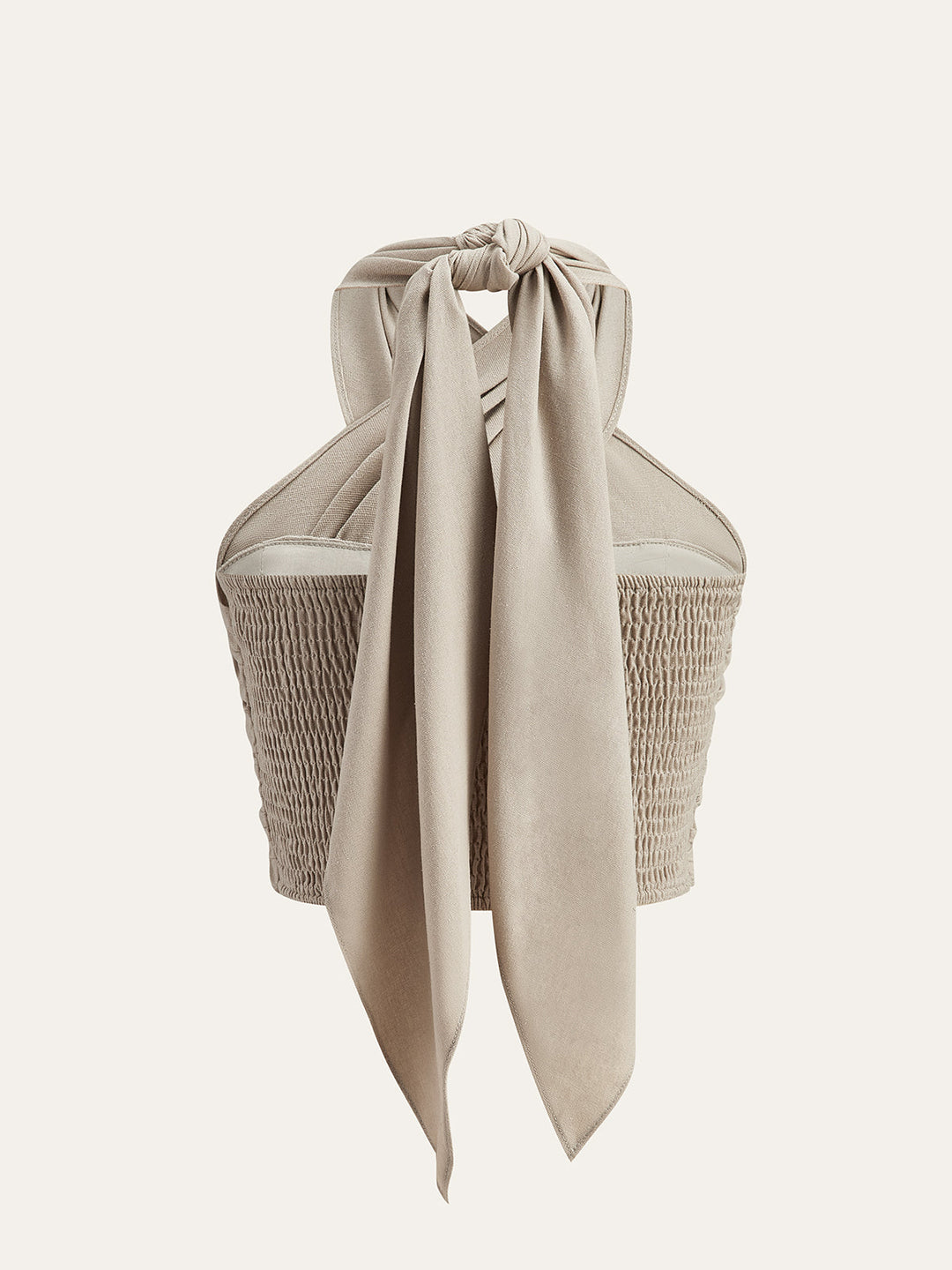 Women's summer halter top made of linen-cotton blend with crisscross design