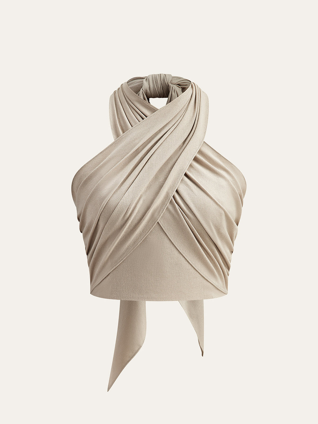 Women's summer halter top made of linen-cotton blend with crisscross design