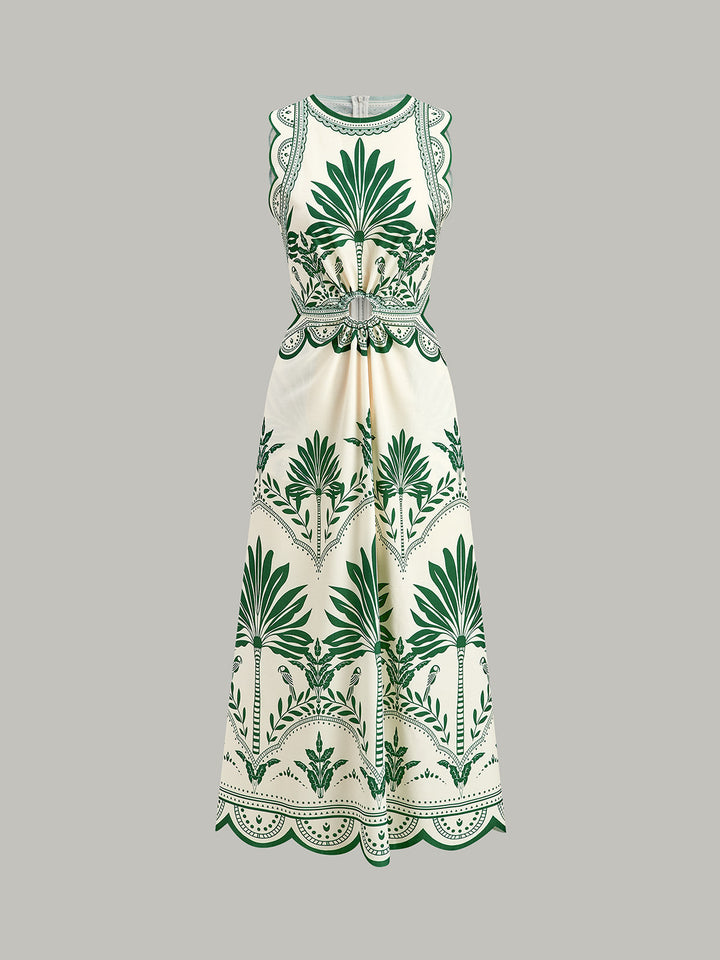 Boho maxi dress with floral pattern and cut-outs – sleeveless summer dress