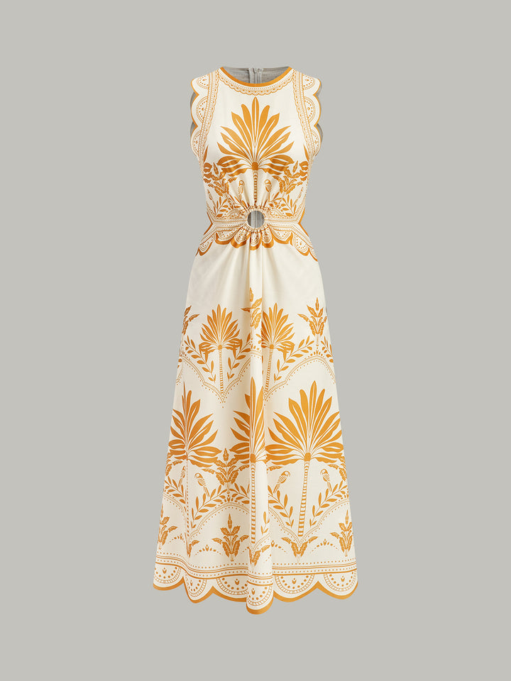 Boho maxi dress with floral pattern and cut-outs – sleeveless summer dress