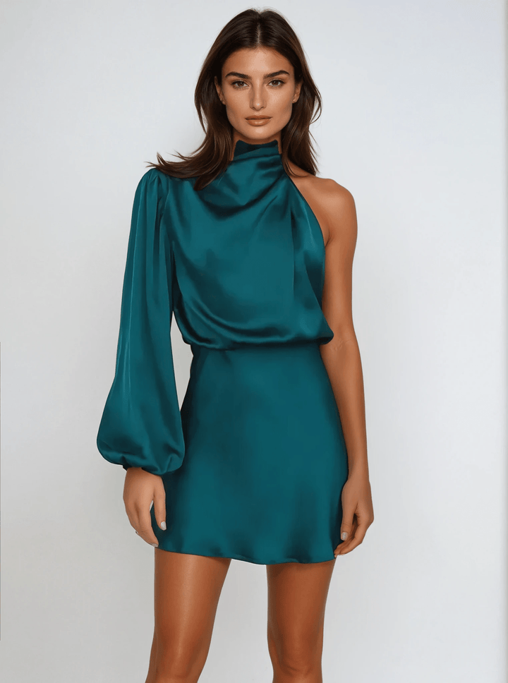 Elegant One-Shoulder Satin Dress Women - Evening Dress & Cocktail Dress