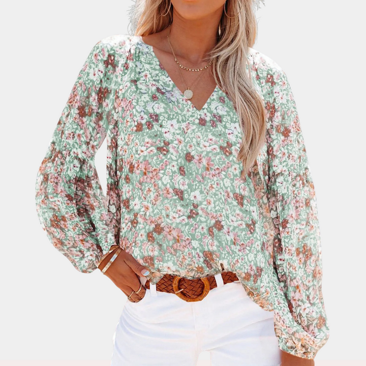 Women's blouse – cotton blend – floral pattern – puff sleeves – summer design