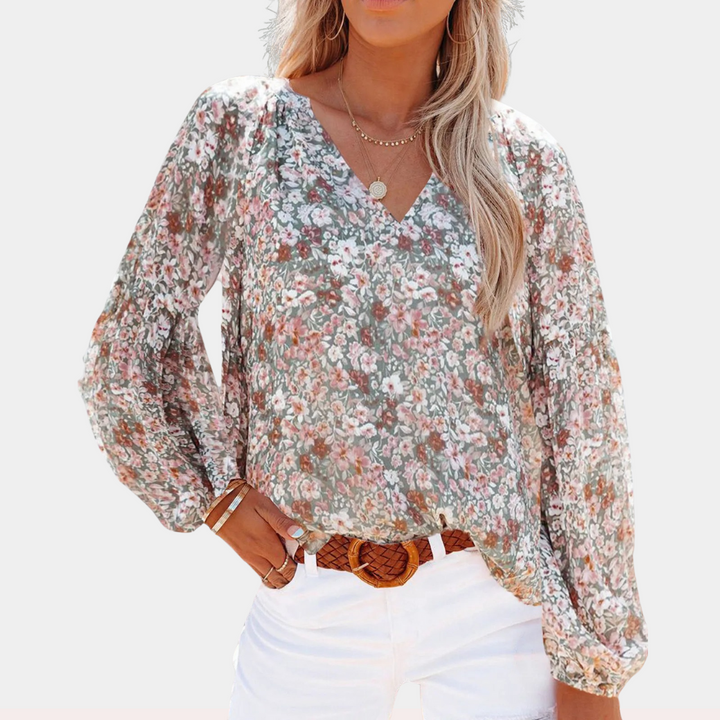 Women's blouse – cotton blend – floral pattern – puff sleeves – summer design