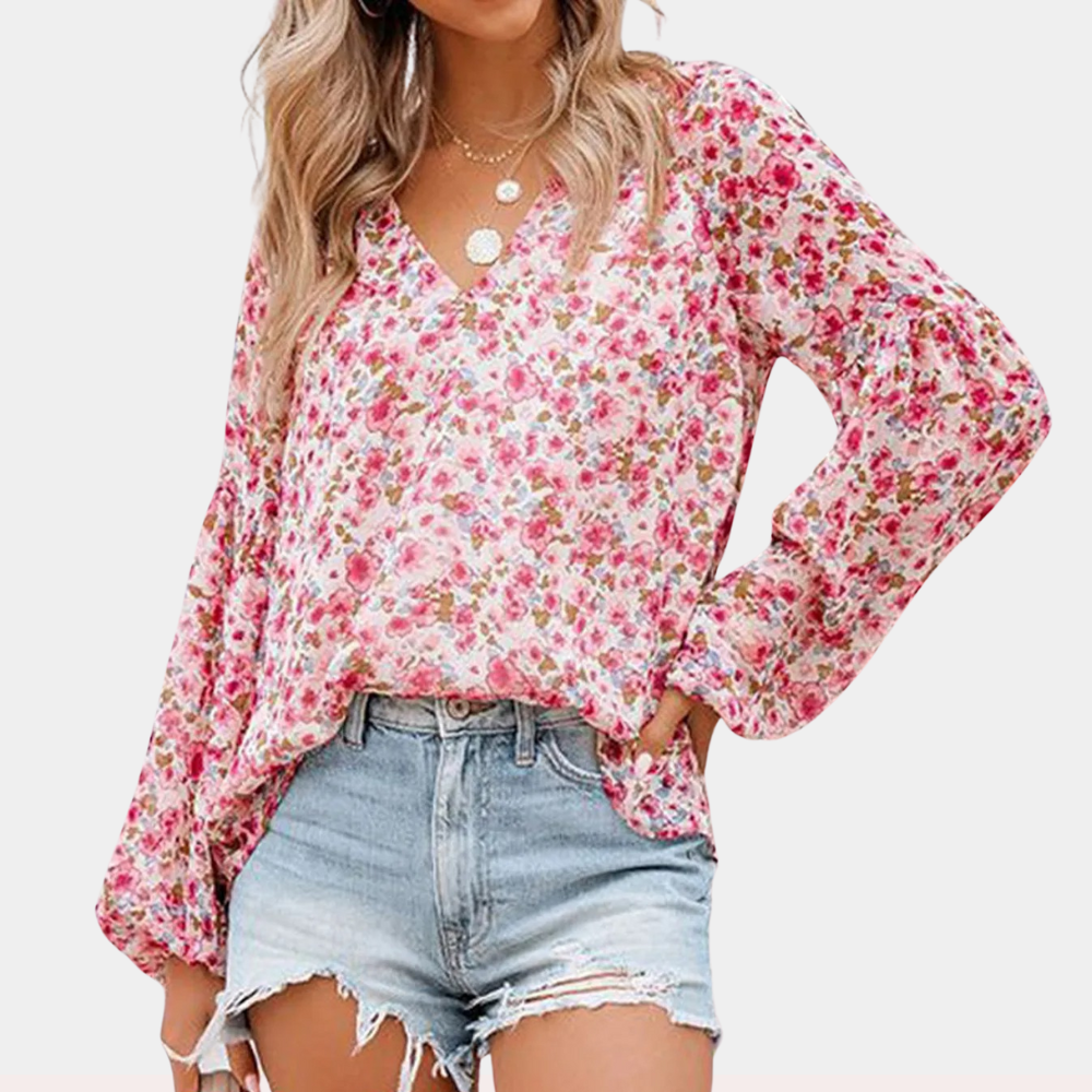 Women's blouse – cotton blend – floral pattern – puff sleeves – summer design