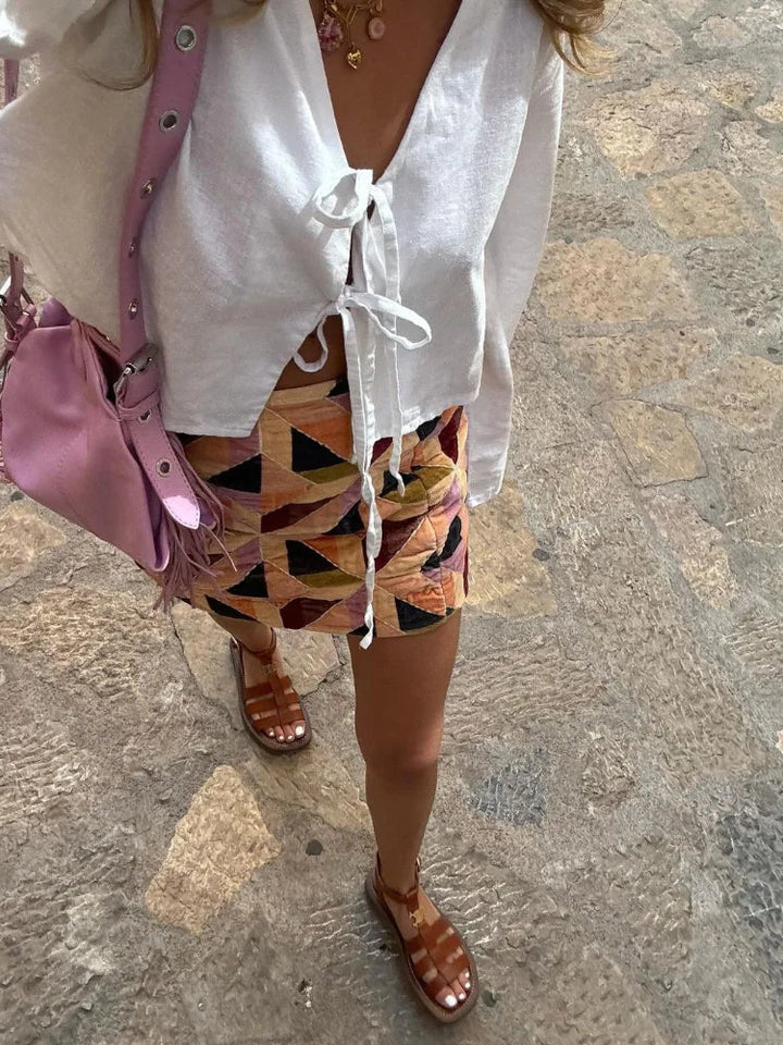 Women's satin wrap blouse with tie – Elegant crossover front