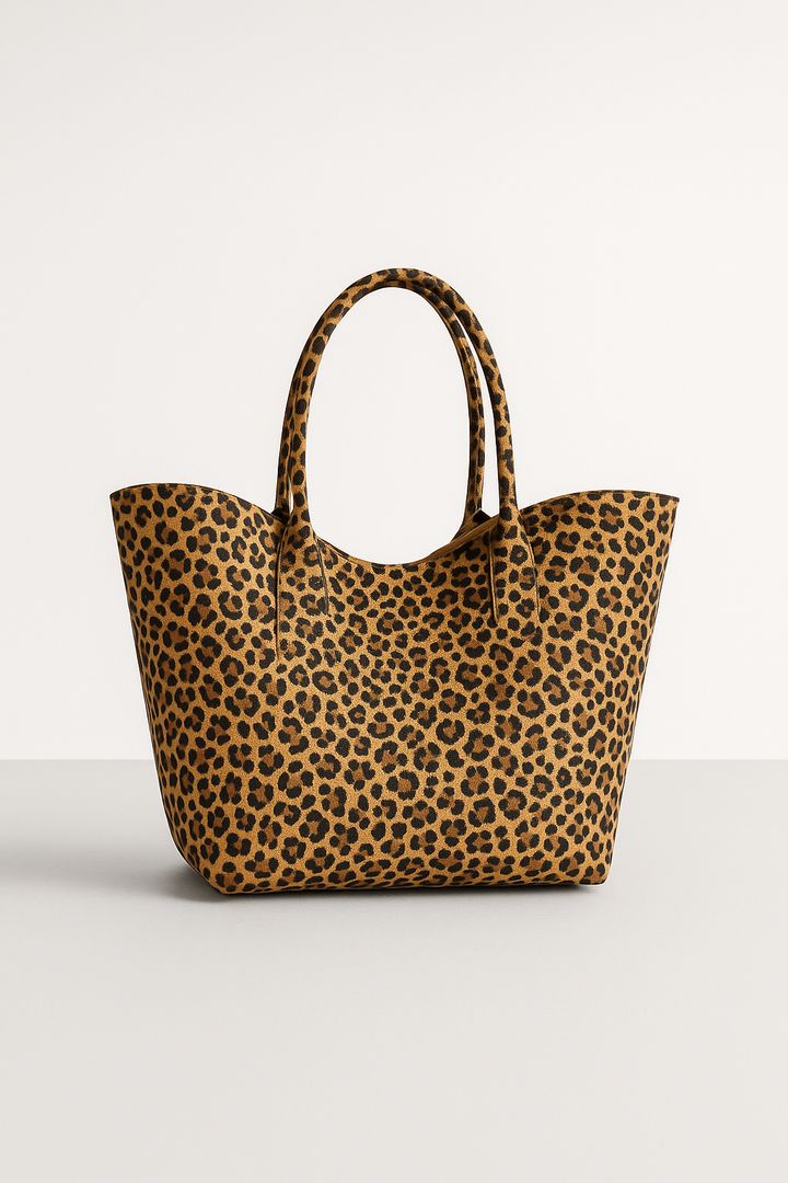 Oversized Canvas Beach Bag – Women's Shopper with Leopard Pattern