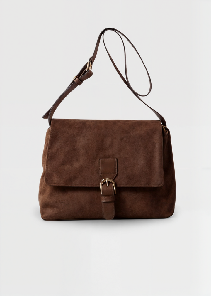 Women's Suede Shoulder Bag – Vegan Crossbody Bag Brown Compact