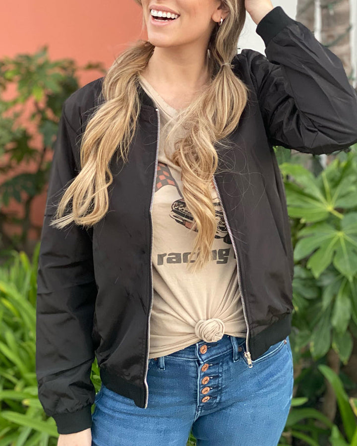 Casual women's bomber jacket – lightweight transitional jacket with zipper