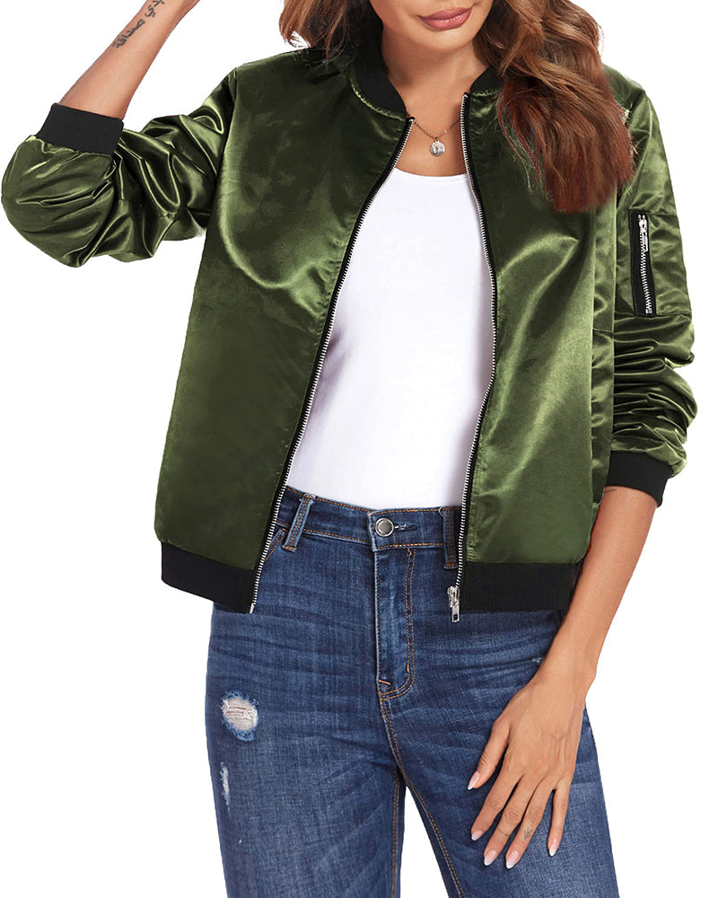 Casual women's bomber jacket – lightweight transitional jacket with zipper