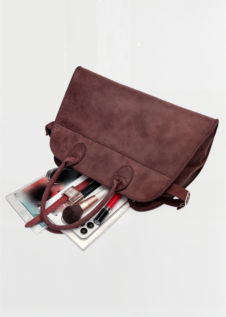 Vegan Suede Shoulder Bag Women – Small Handbag with Magnetic Closure