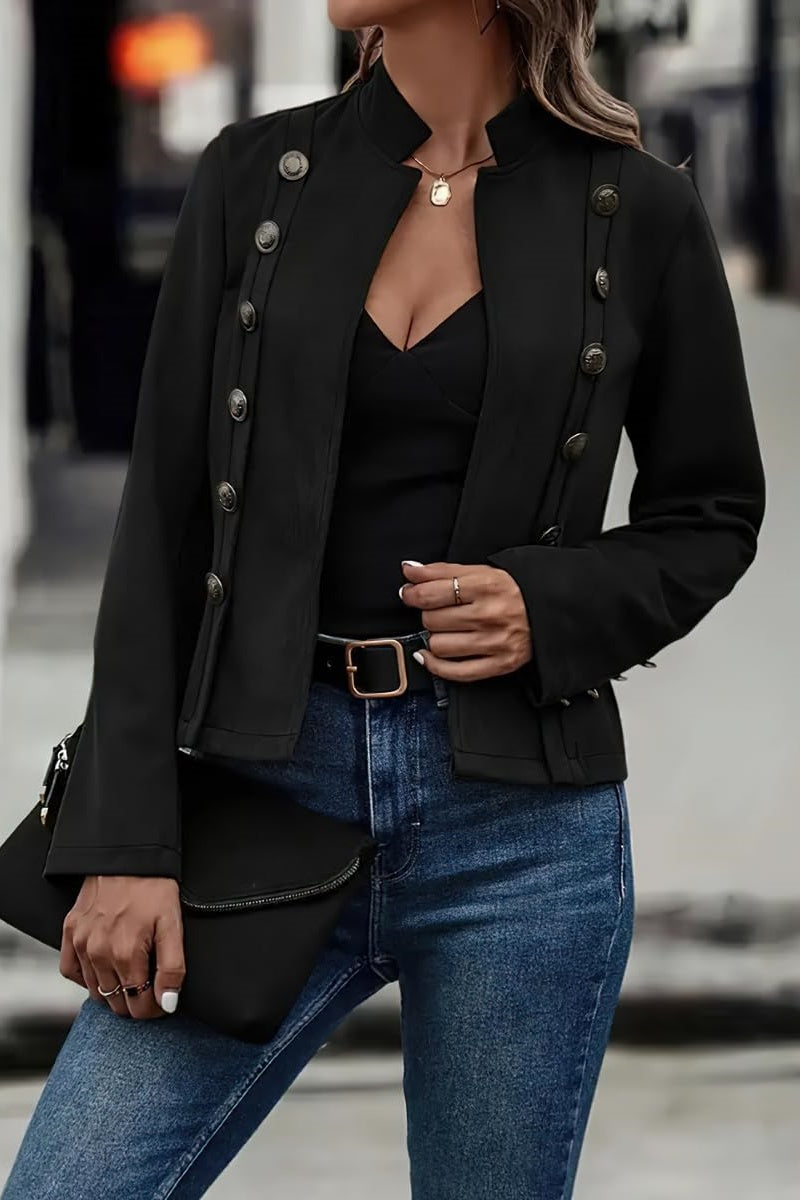 Women's Blazer Suede Imitation Fitted Cropped Jacket with Stand-up Collar