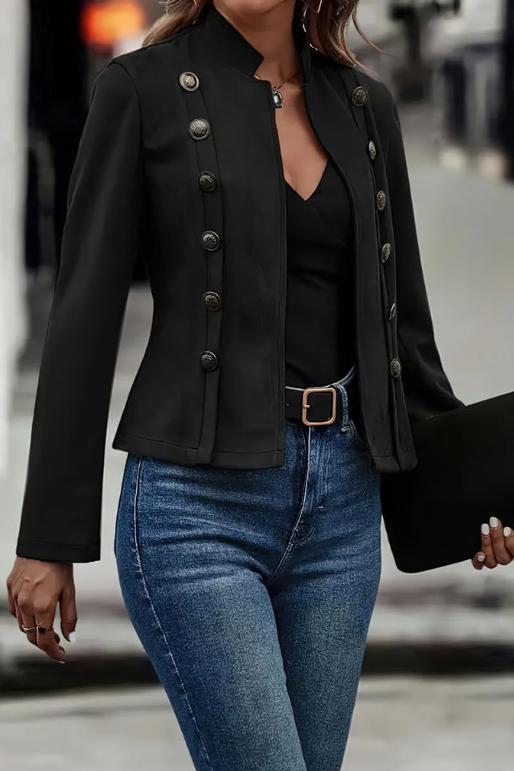 Women's Blazer Suede Imitation Fitted Cropped Jacket with Stand-up Collar