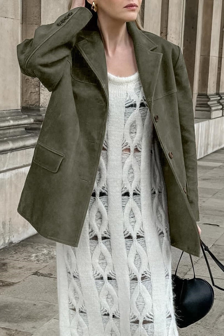 Women's single-breasted blazer jacket suede imitation elegant