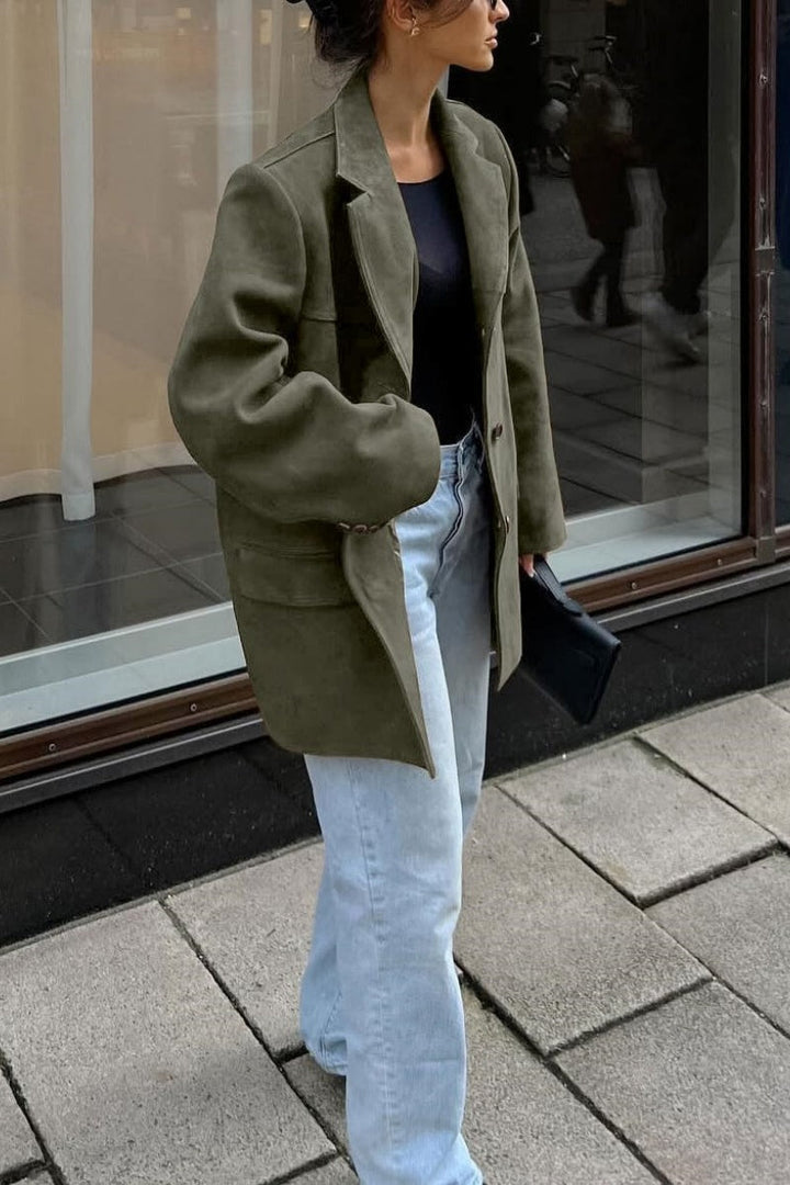 Women's single-breasted blazer jacket suede imitation elegant